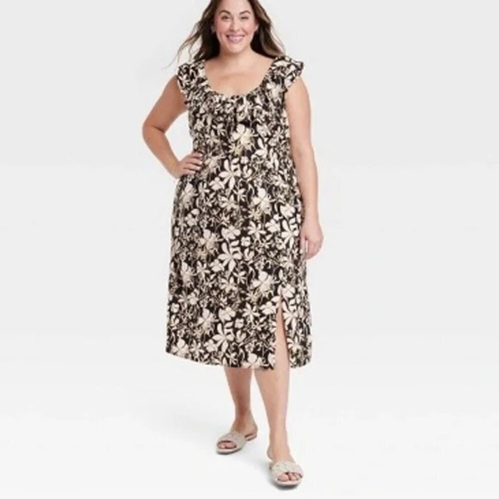 Ava & Viv Womens Plus Size 3X Ruffle Maxi Empire Waist Dress in Black Floral $35